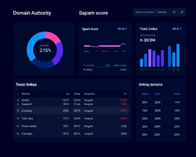 Backlink health dashboard with Domain Authority and spam scores
